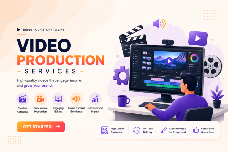Professional video production services with video editing and creative production setup