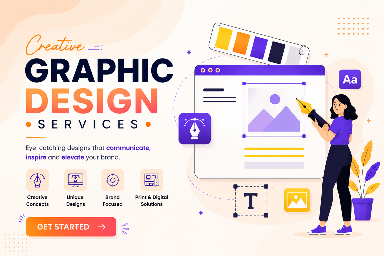 Professional graphic design services with creative digital design illustration