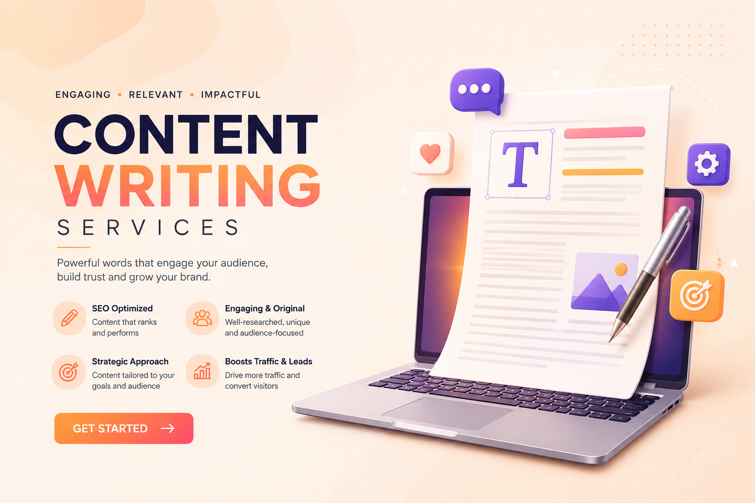 Content writing services with SEO optimized and engaging content illustration