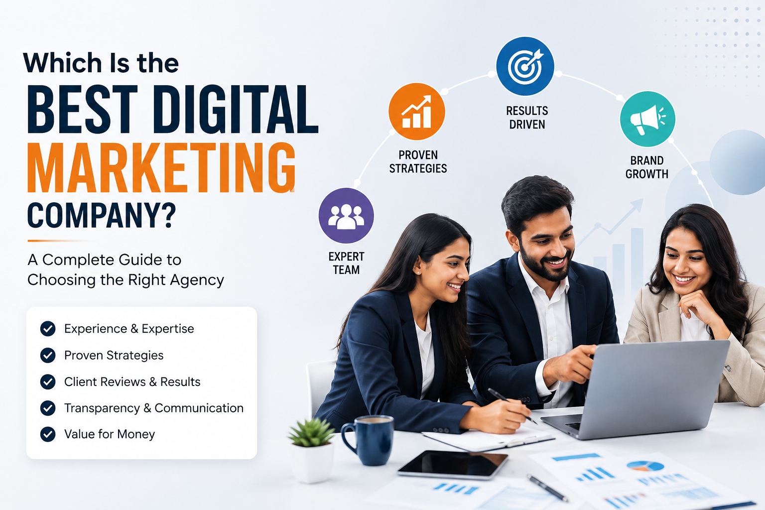 Best digital marketing company guide showing professionals discussing digital marketing strategies and business growth
